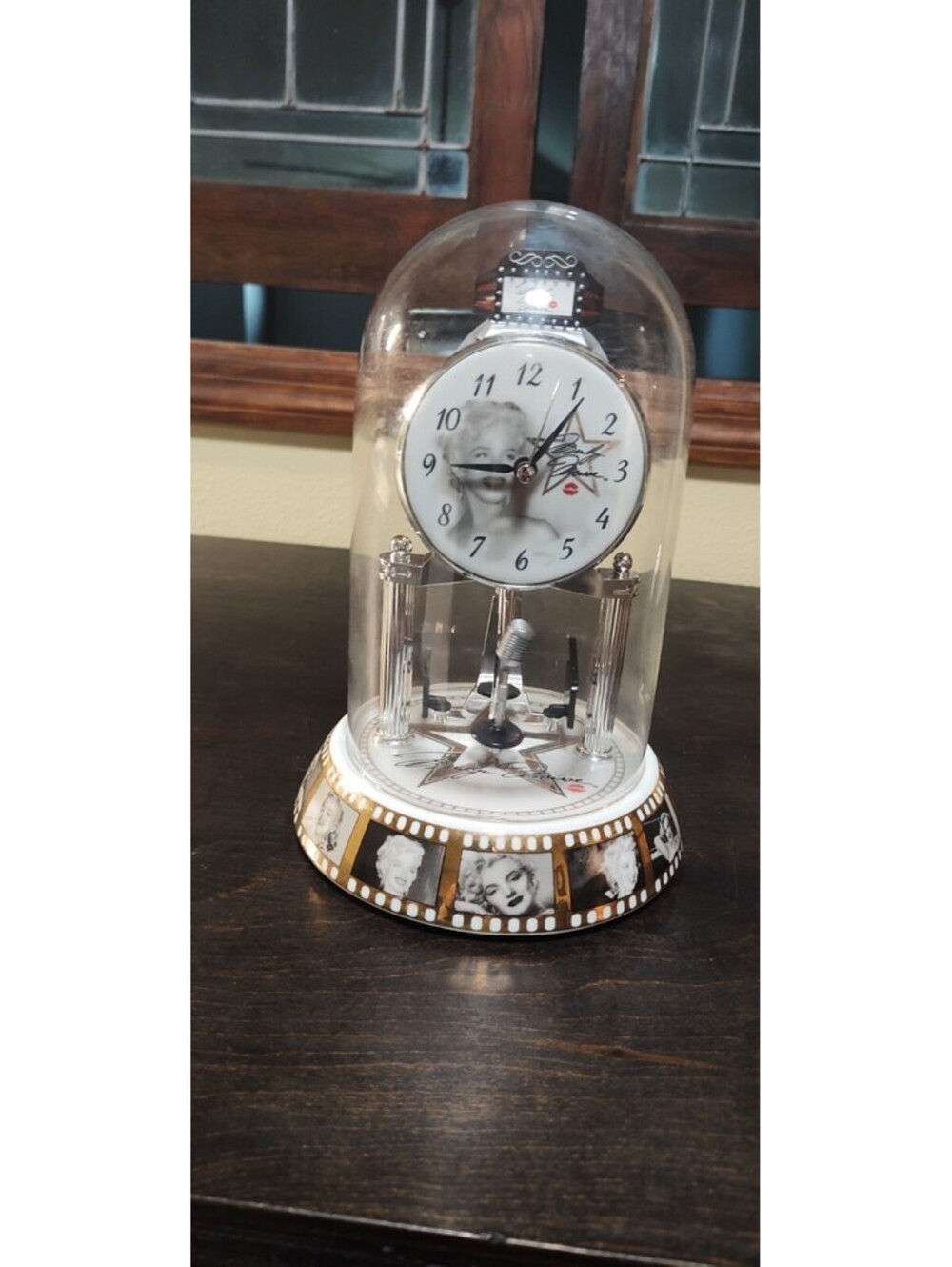 Marilyn Monroe Dome Anniversary Clock Filmstrip Rotating Pendulum WORKS 2007
